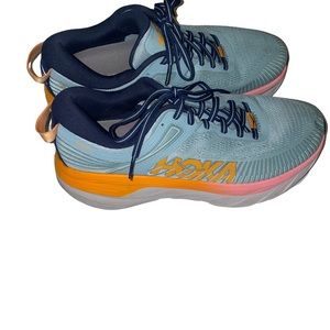 WOMEN Hoka one one bondi 7 wide sneaker size 9.5 teal pink, blue, neon orange